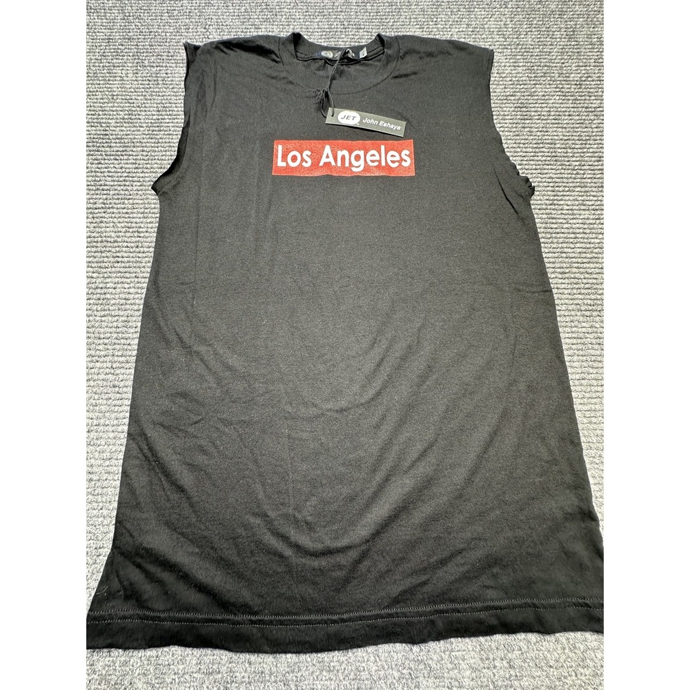 Jet John Eshaya Shirt Mens Medium Black Los Angeles Graphic Sleeveless Made‎ USA